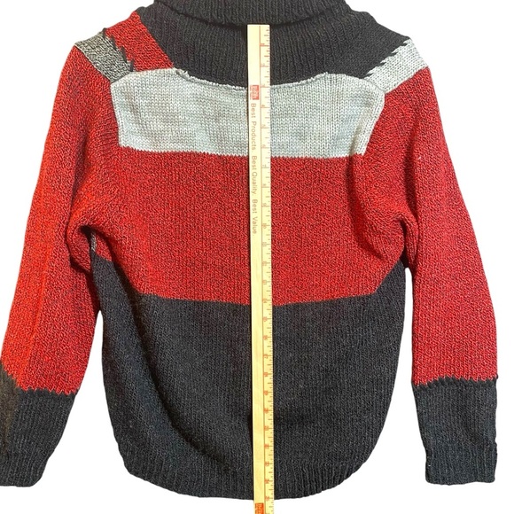 Allison Daley‎ Patchwork Cardigan XL Red Black Gray Acrylic Wool Blend - Picture 10 of 12